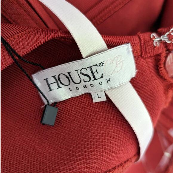 HOUSE OF CB Michi Rust Cutout Bandage Bodycon Mini Dress Large Sleeveless NWT - Picture 7 of 9